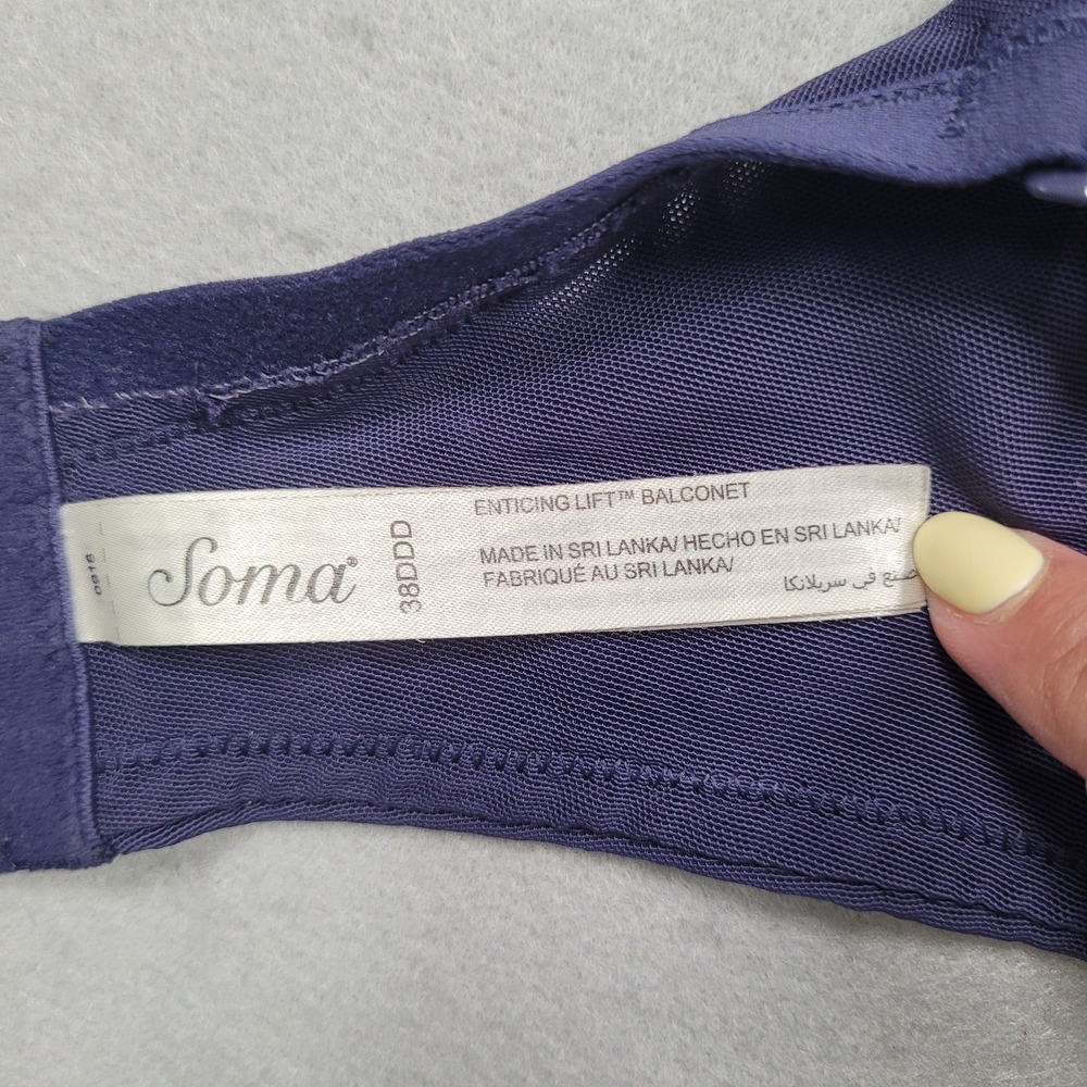 Soma Enticing Lift Balconet Bra 38DDD Navy Blue Lace Underwire 0918 - Picture 2 of 13